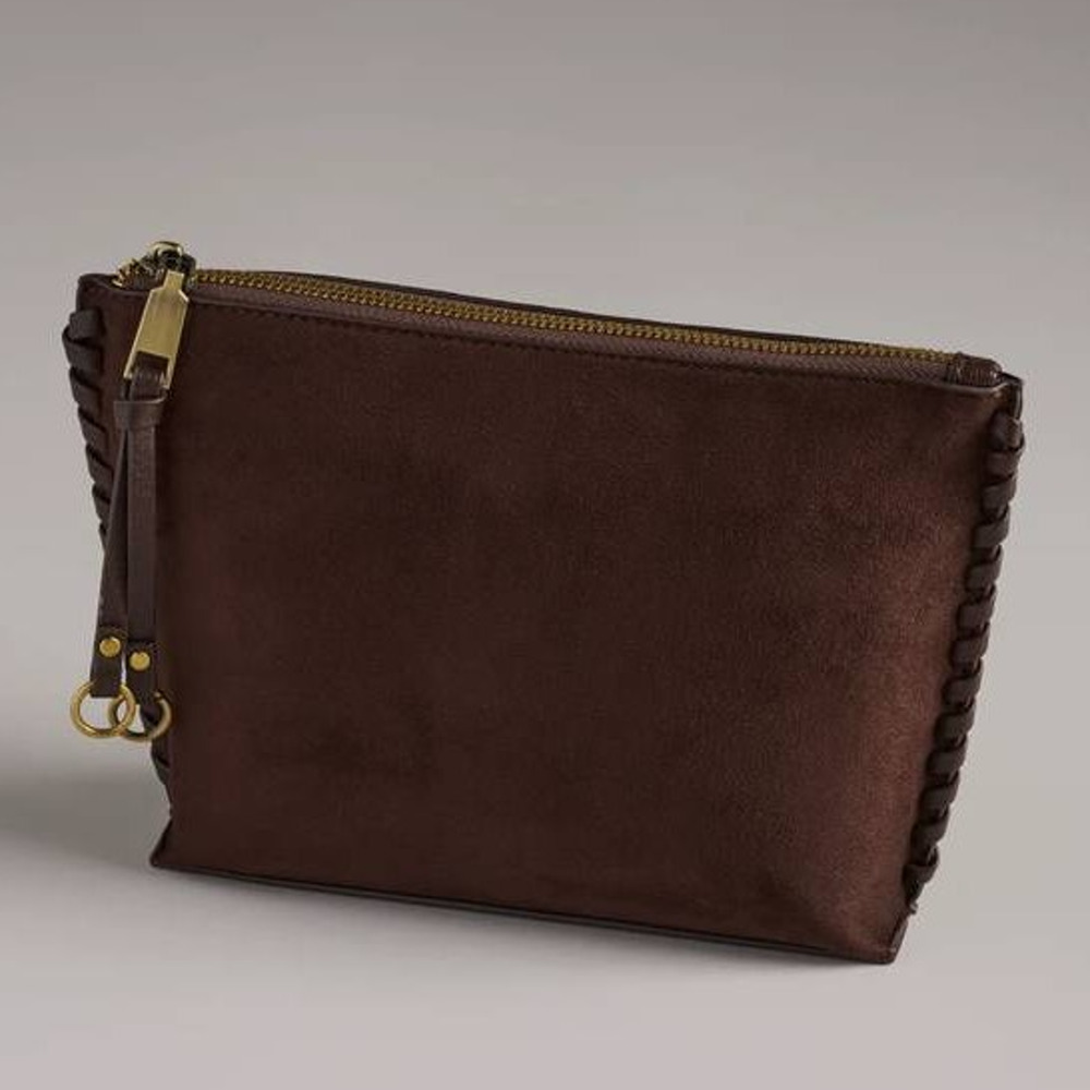 Shiraleah Piper Zip Pouch Case Chocolate Suede NWT Minimalist Quiet Luxury Brown